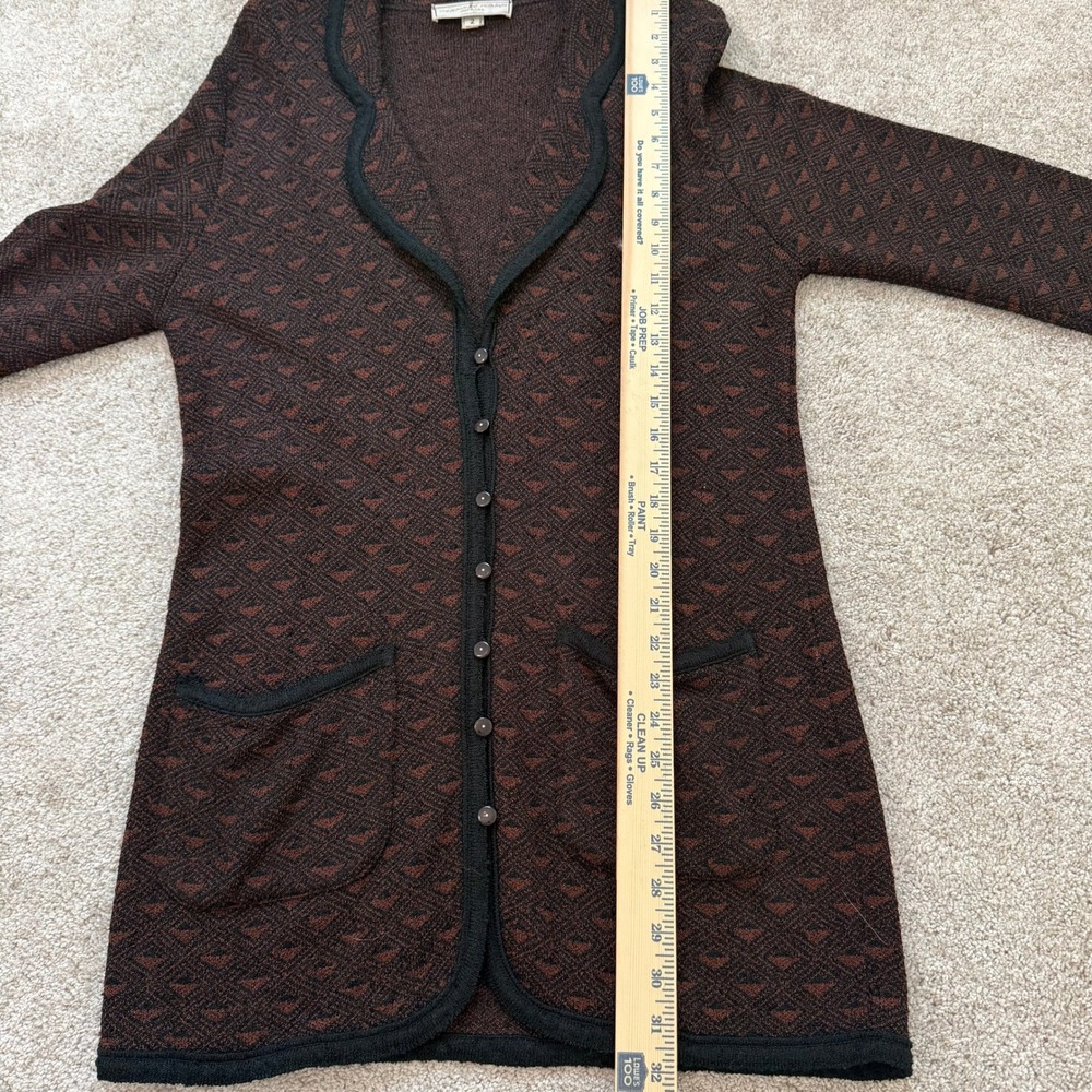 Vtg French Rags Brown Black Geometric Jacquard Rayon Knit Longline Cardigan Sz 2 - Picture 10 of 11